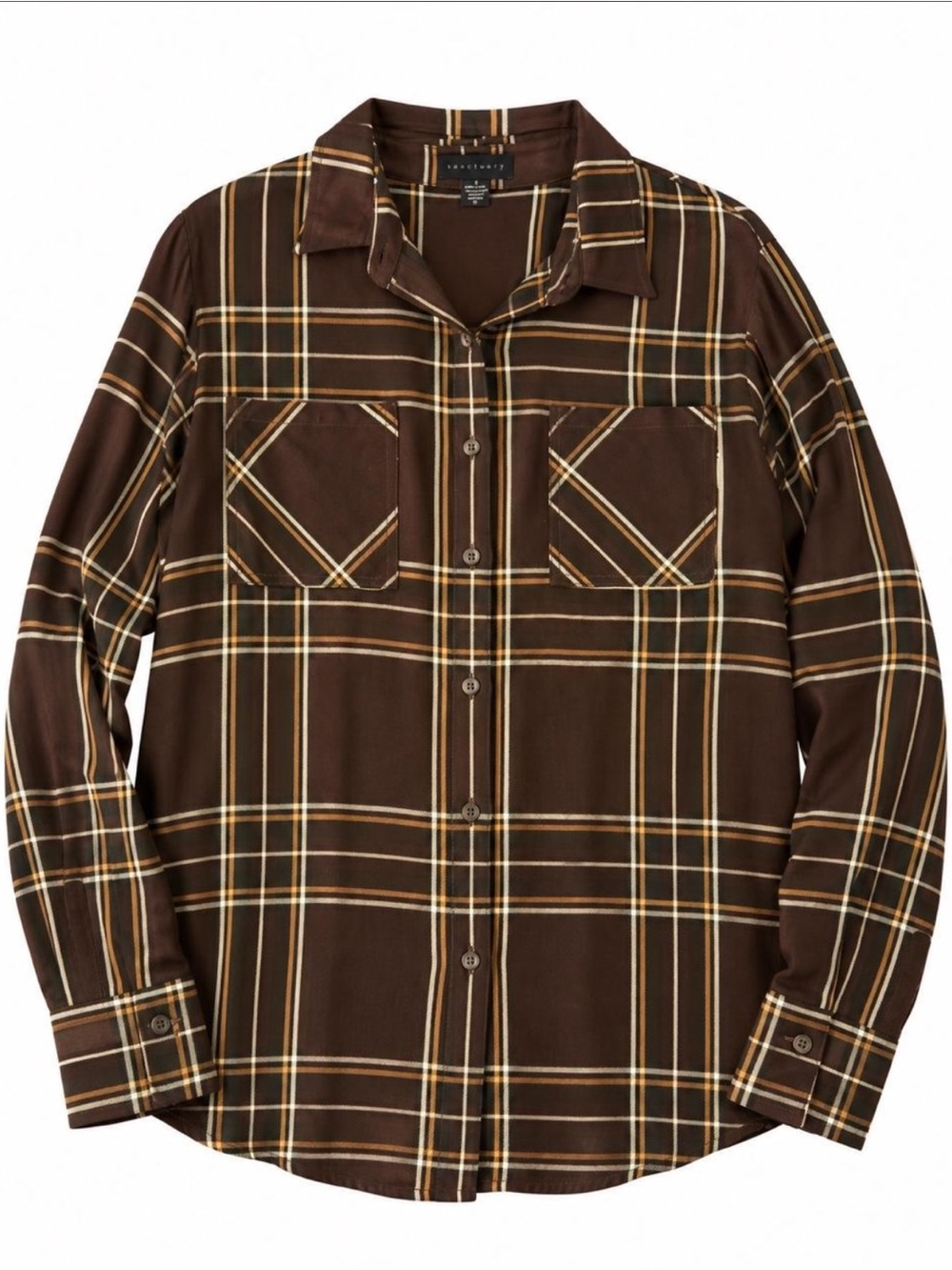 Sanctuary Brown Plaid Button-Down Shirt